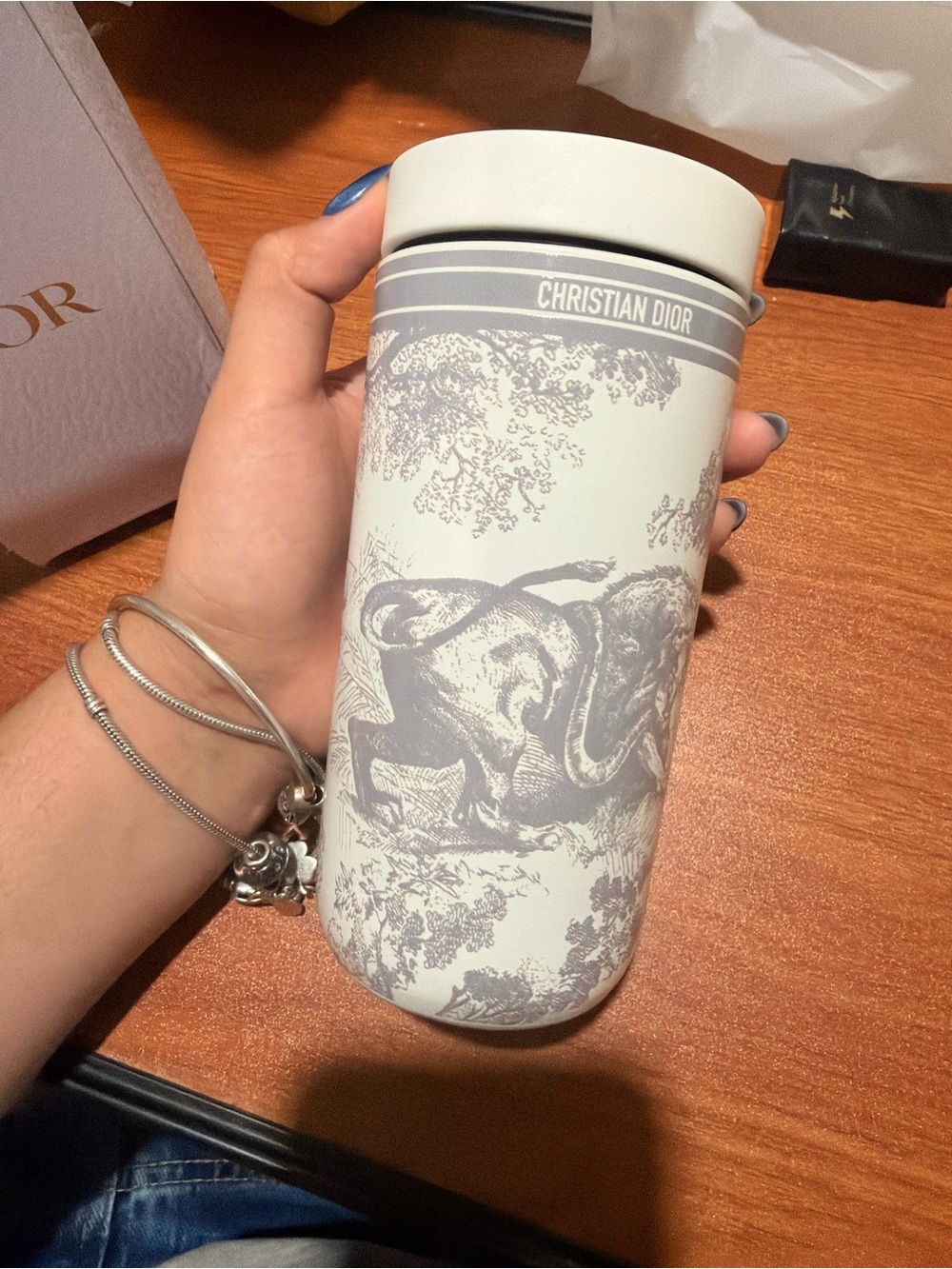 Dior Cream & Gray Elephant Travel Tumbler
